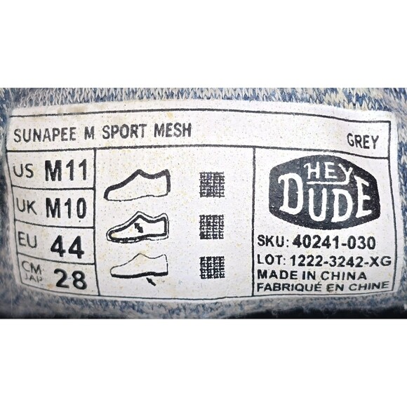 Hey Dude Sunapee M Sport Men's Size 11 Gray Casual Comfort Shoes (40241-030) - Picture 8 of 9